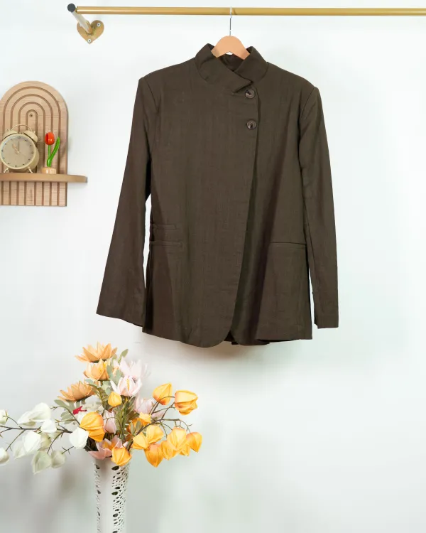DİK YAKA KAHVE BLAZER CEKET