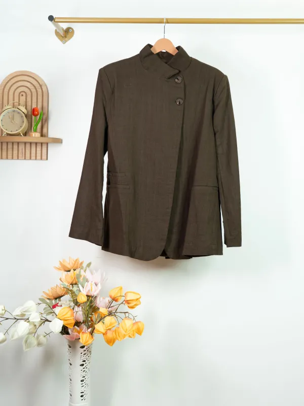 DİK YAKA KAHVE BLAZER CEKET