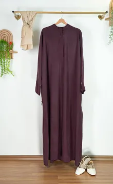 TENCEL KUMAŞ BÜZGÜ DETAYLI ELBİSE MÜRDÜM TENCEL KUMAŞ BÜZGÜ DETAYLI ELBİSE MÜRDÜM