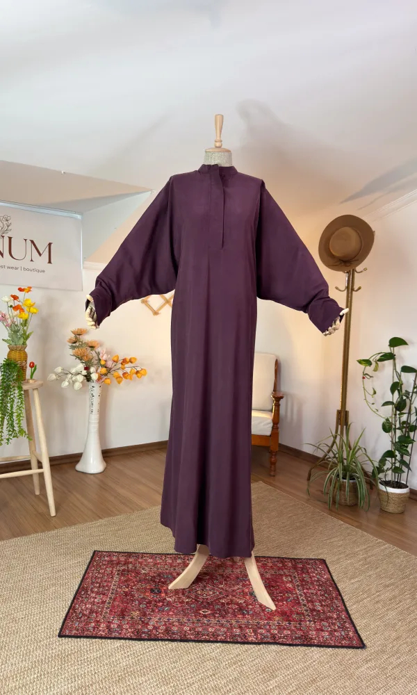 TENCEL KUMAŞ BÜZGÜ DETAYLI ELBİSE MÜRDÜM