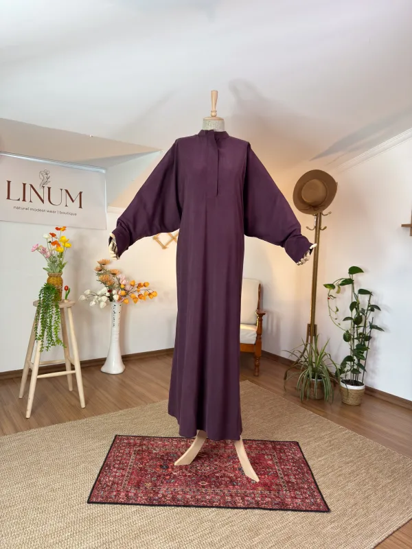 TENCEL KUMAŞ BÜZGÜ DETAYLI ELBİSE MÜRDÜM